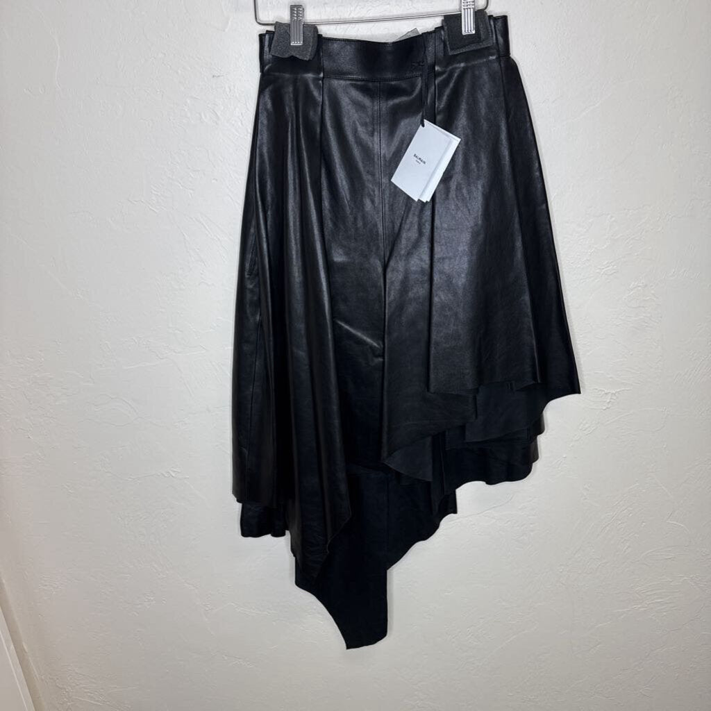 Leather Asymmetrical Pleated Skirt