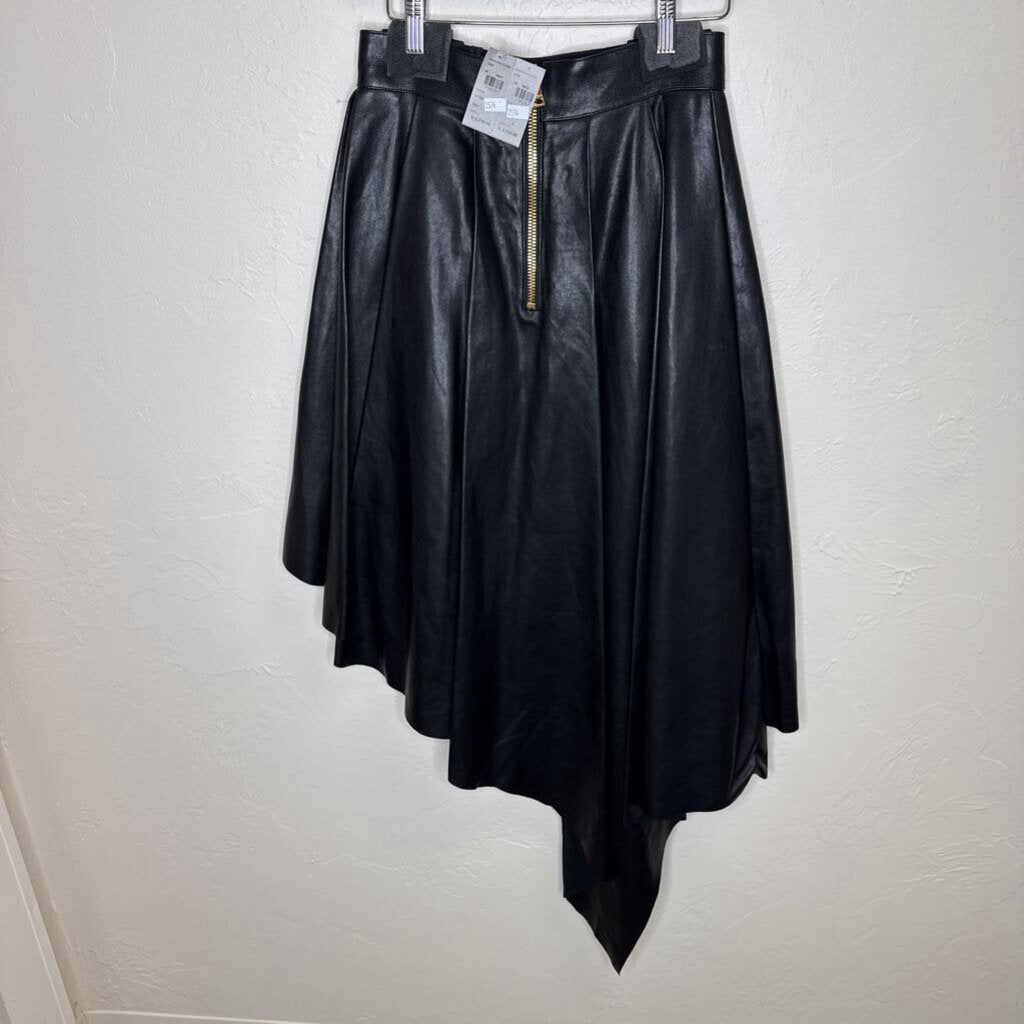 Leather Asymmetrical Pleated Skirt