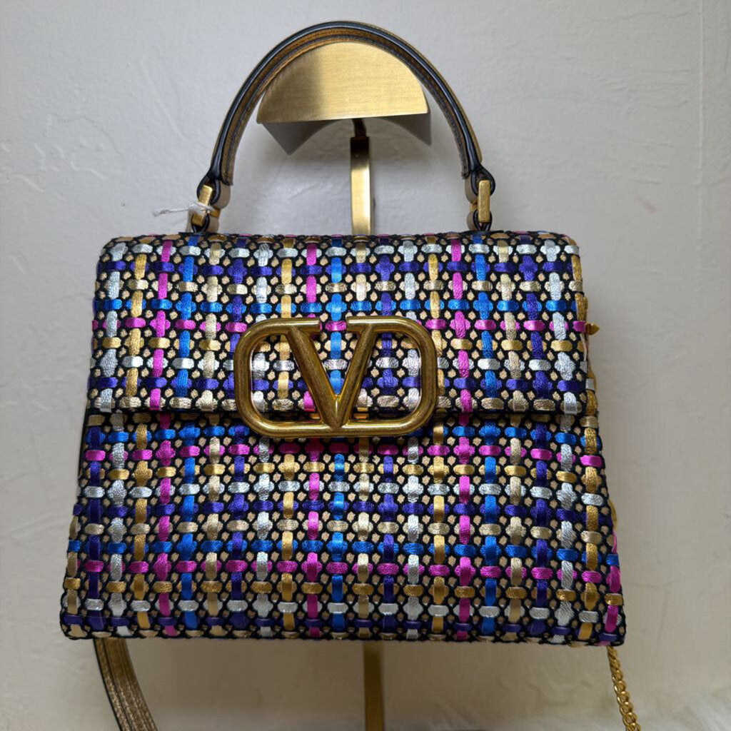 VSLING Small Metallic Woven Top-Handle Bag