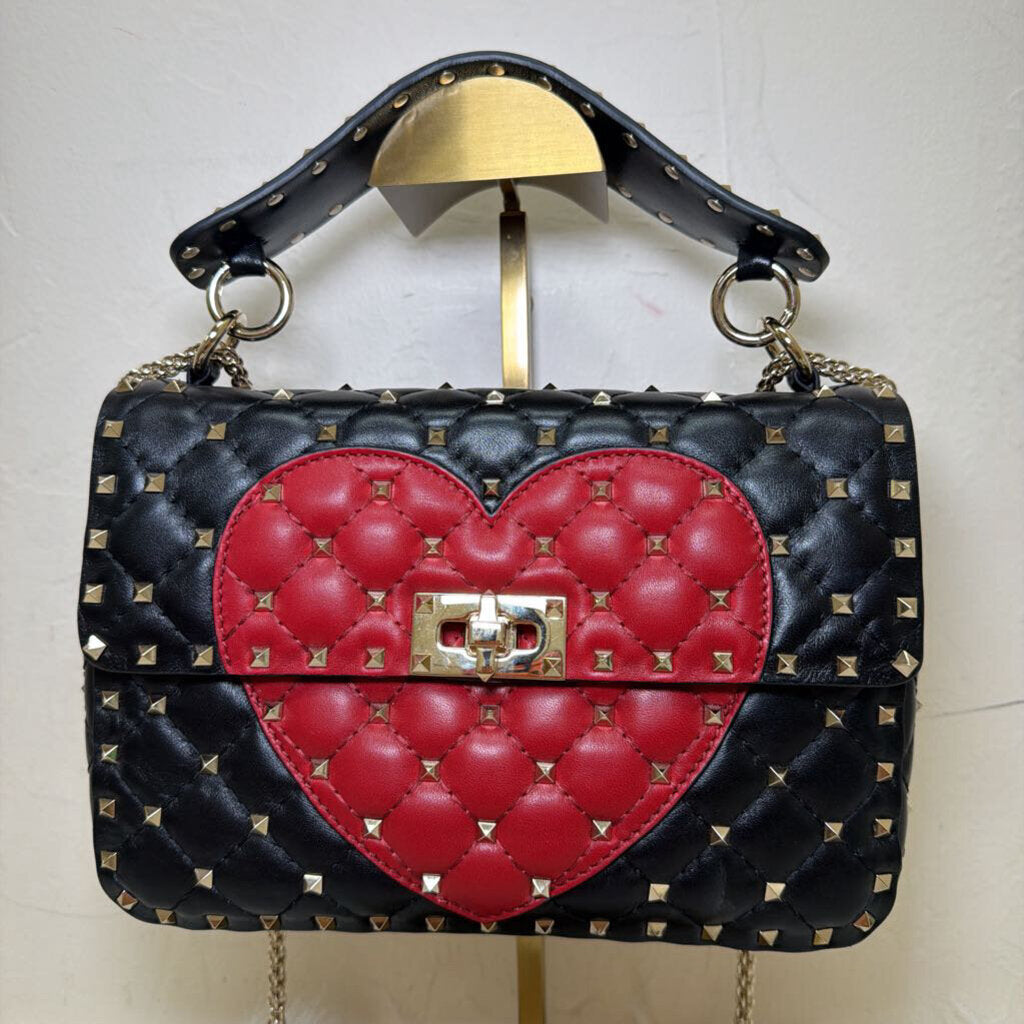 Rockstud Quilted Leather Shoulder Bag w/Heart