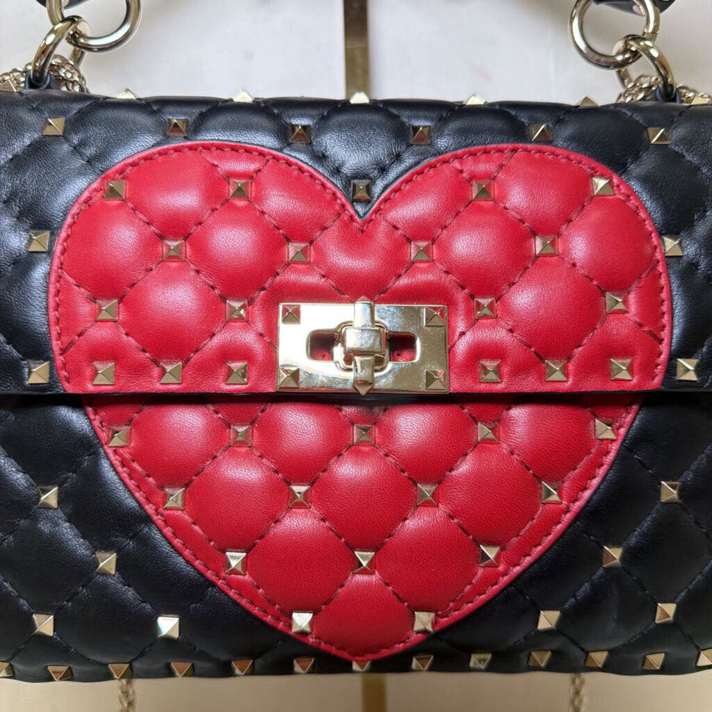 Rockstud Quilted Leather Shoulder Bag w/Heart
