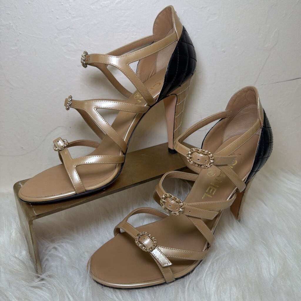 Strappy Nude Patent Leather Heels