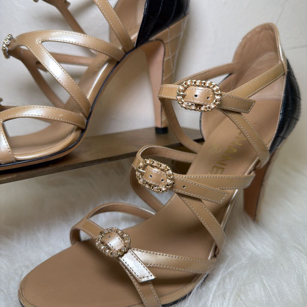 Strappy Nude Patent Leather Heels