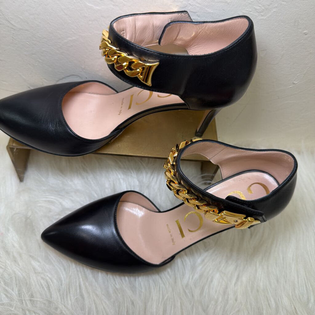 Sylvie Leather Pumps w/ Gold Chain Detail