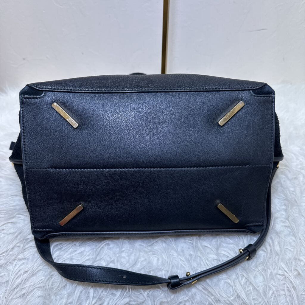 Black Leather Handbag with Gold Zipper