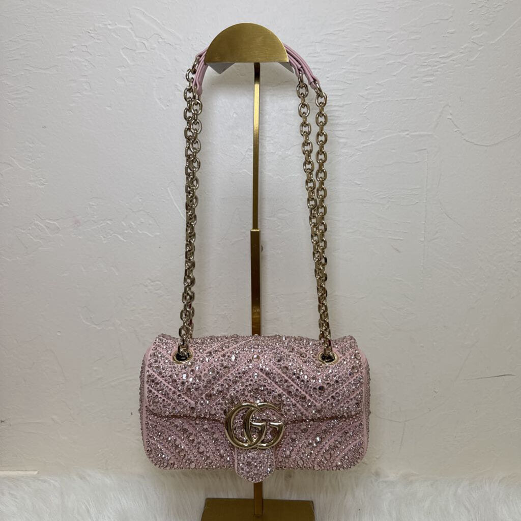 Pink Suede GG Marmont Crystals