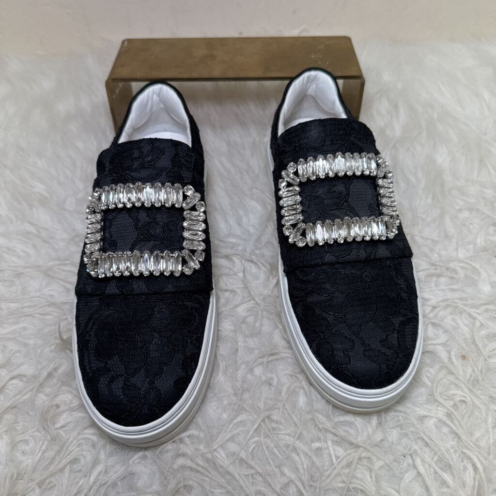 Black Casual Sneakers with Rhinestone Buckle
