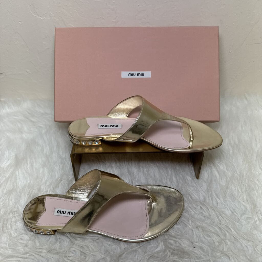 Gold Metallic Sandal w/ Rhinestone Heel