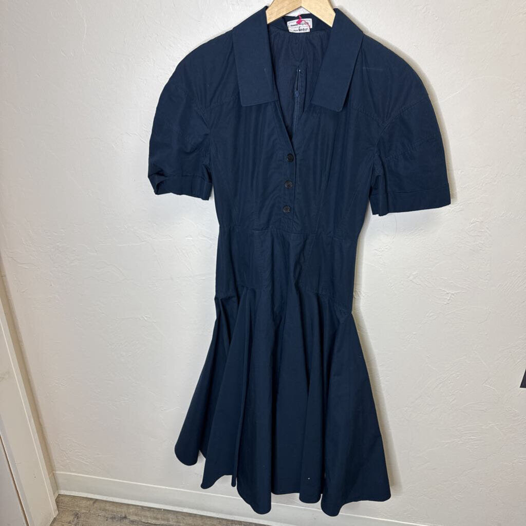 Short Sleeve Midi Dress w/ Buttons and Pleated Skirt