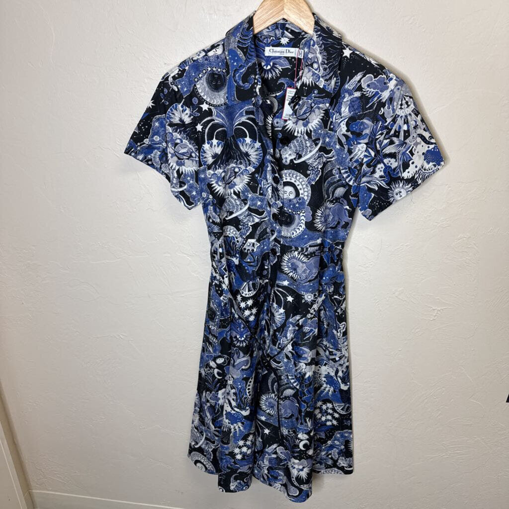 Blue Celestial Print Midi Dress