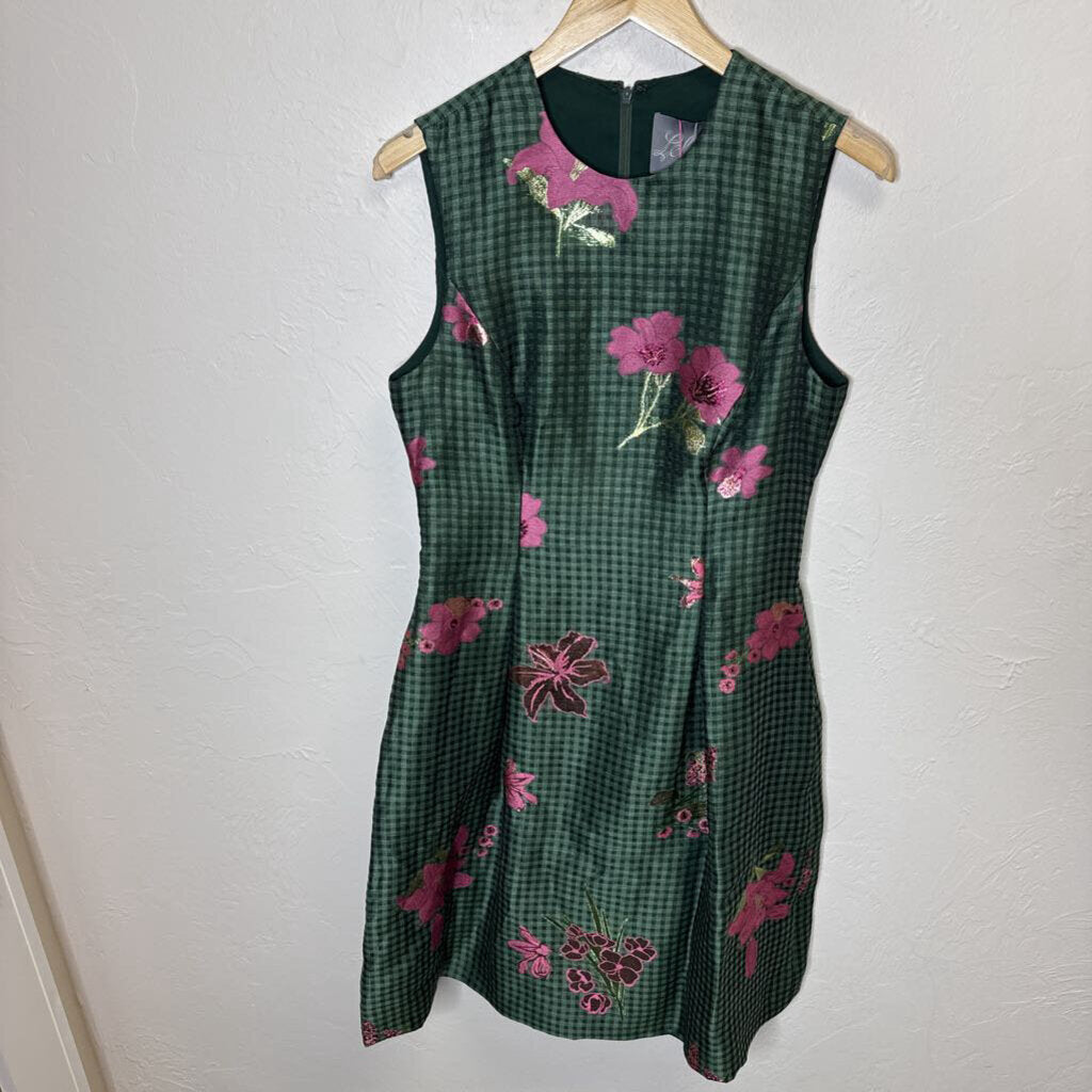 Metallic Floral Gingham Jacquard Sleeveless Dress