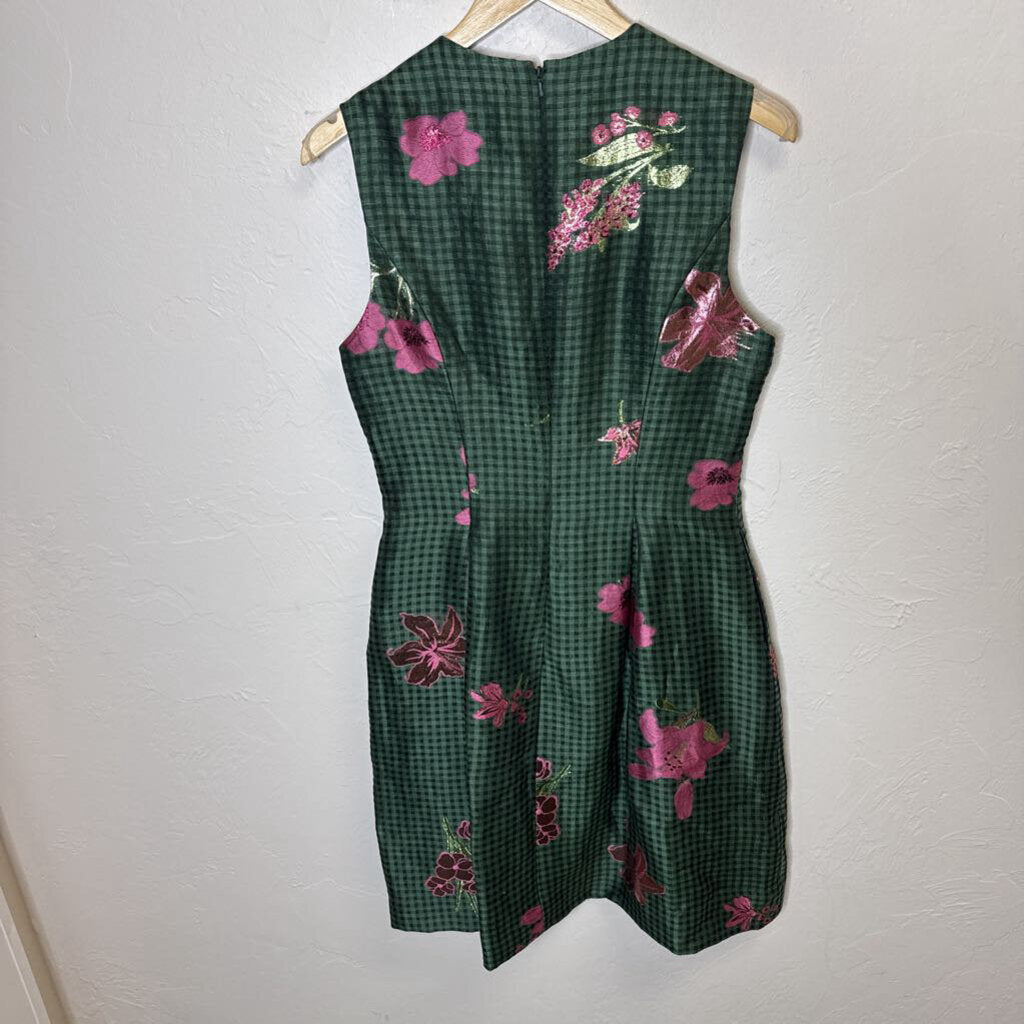 Metallic Floral Gingham Jacquard Sleeveless Dress