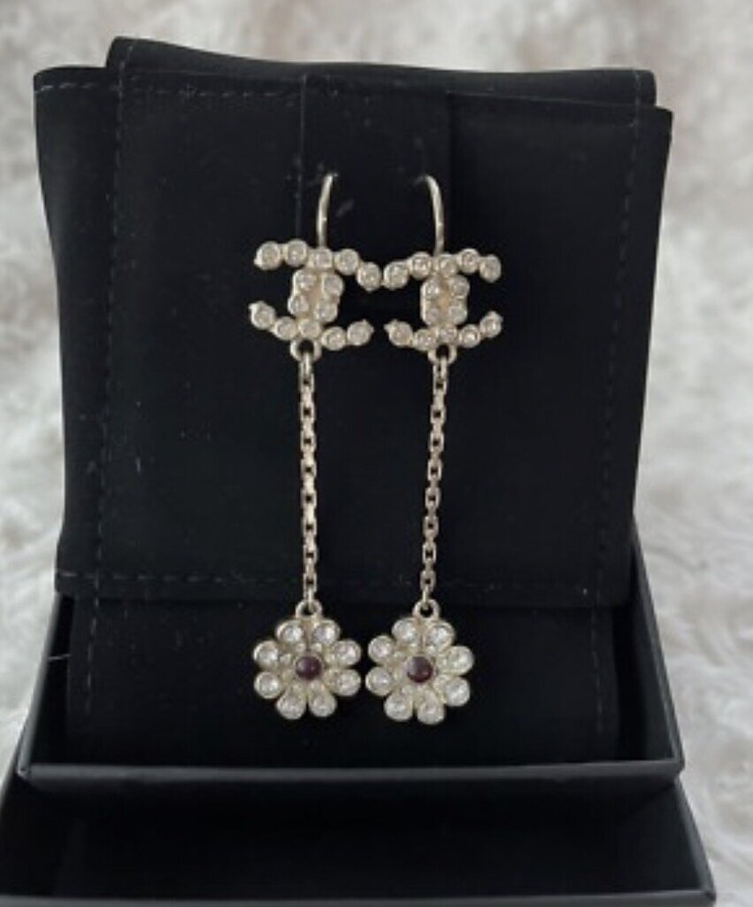 CC Crystal Logo Flower Dangle Earring