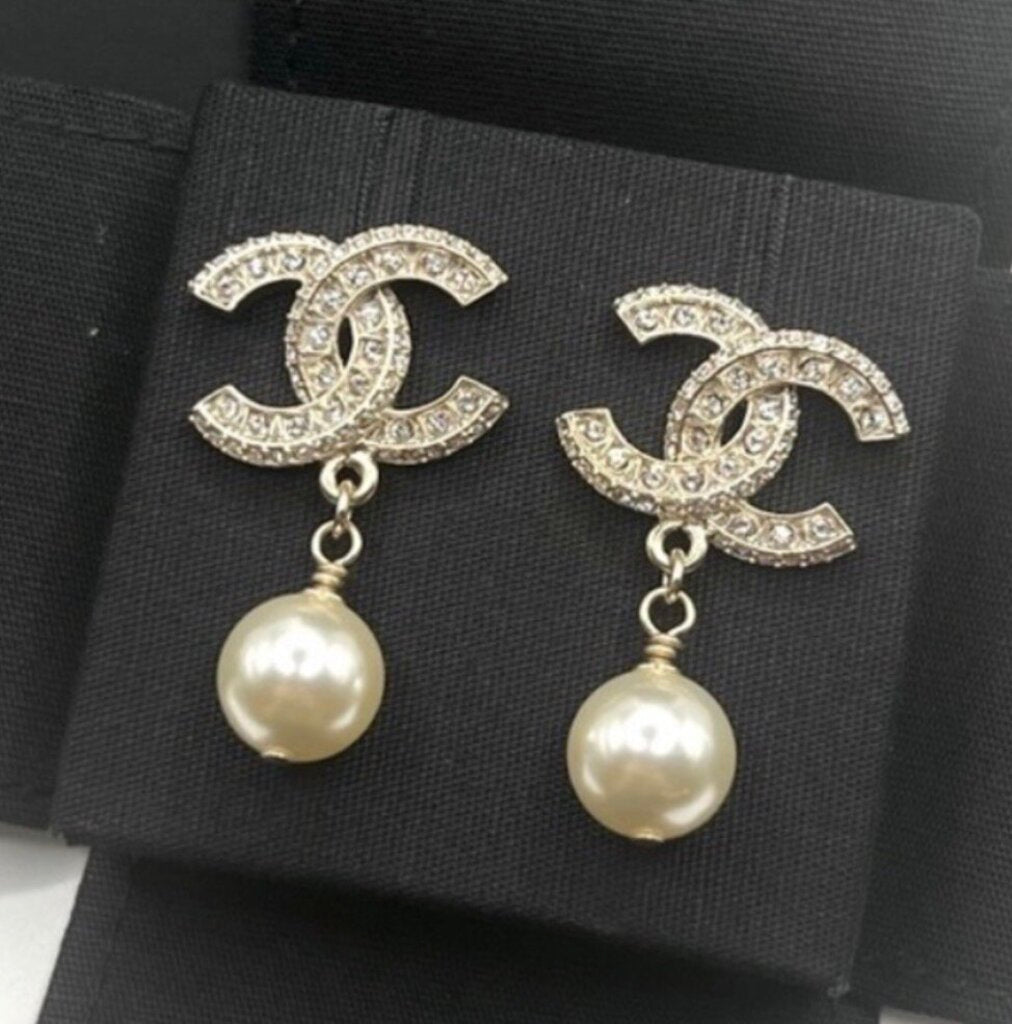 Faux Pearl & Strass Drop Earrings