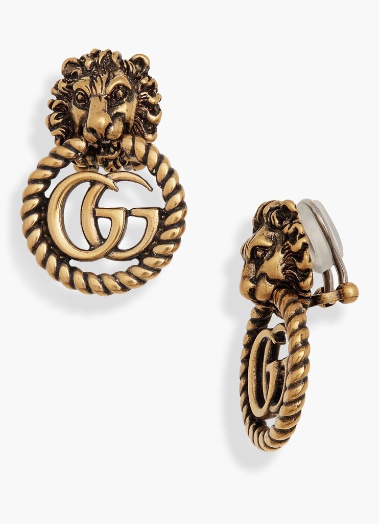 Gold Metal Lion Head Double G Clip Ons