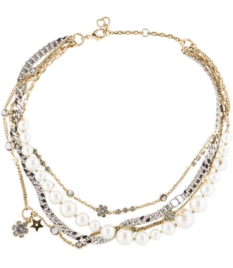 Faux Pearl & Crystal Multi Strand Choker