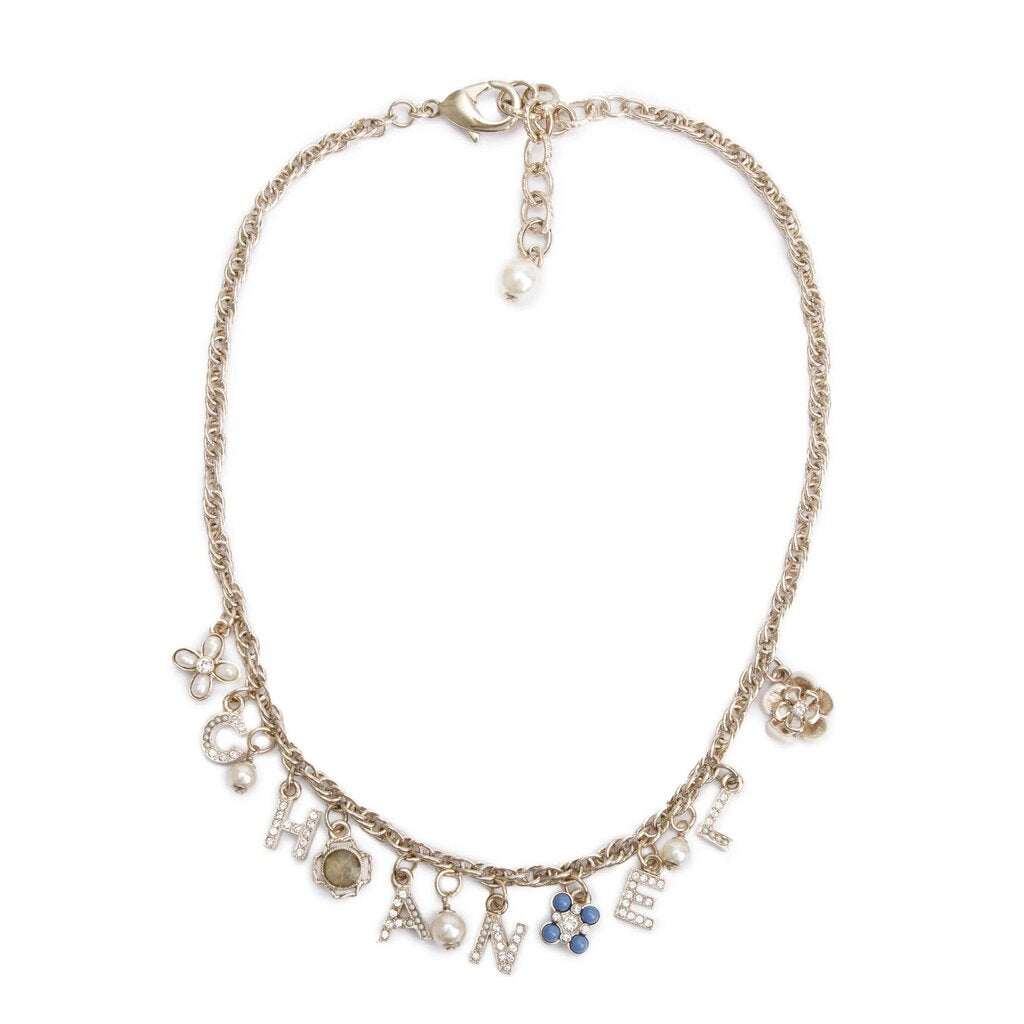 2019 Pearl, Faux Pearl, Enamel & 'Chanel' Charm Necklace