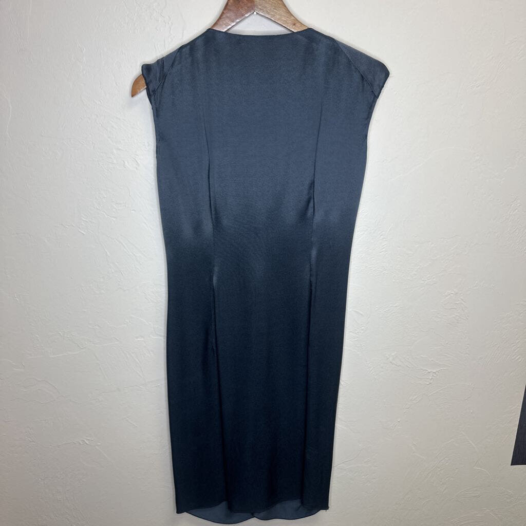 navy blue satin cocktail dress