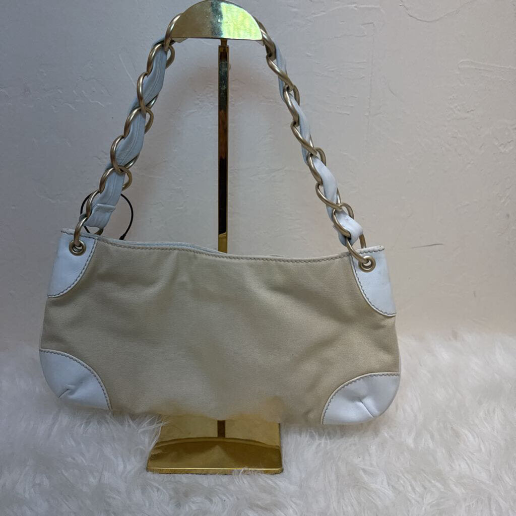 White Tan Canvas Chain Shoulder Bag