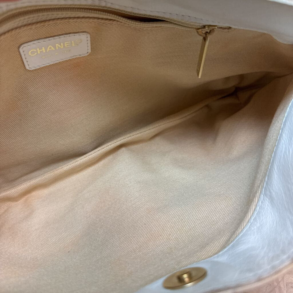 White Tan Canvas Chain Shoulder Bag