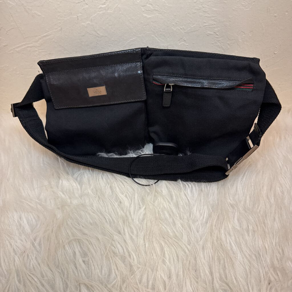Black Canvas Web Double Pocket Belt Bag
