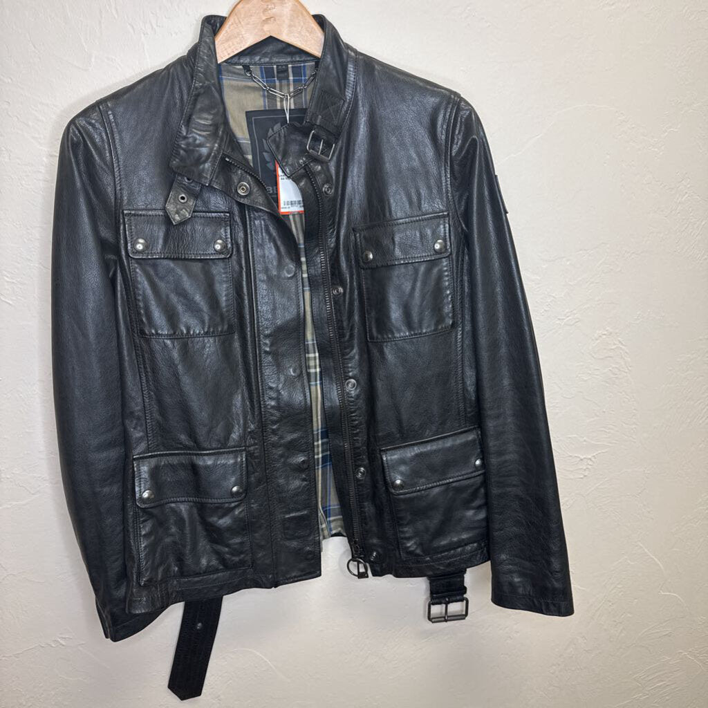 Brown Leather Belted Coat