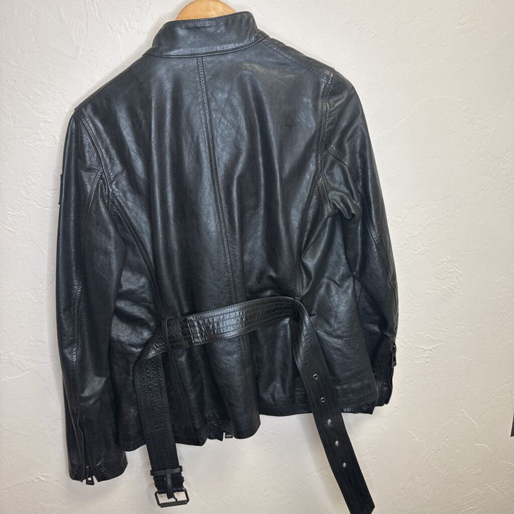 Brown Leather Belted Coat