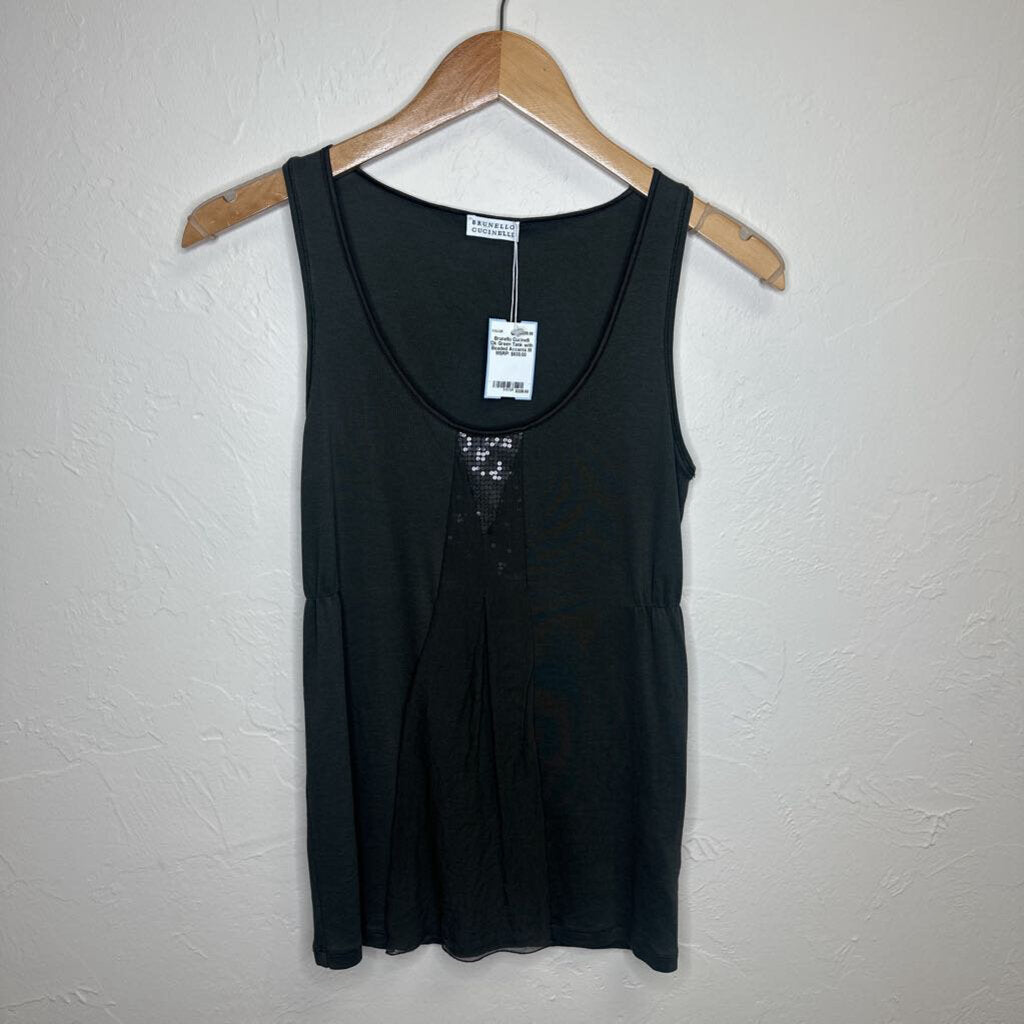 Dk Green Tank with Beaded Accents