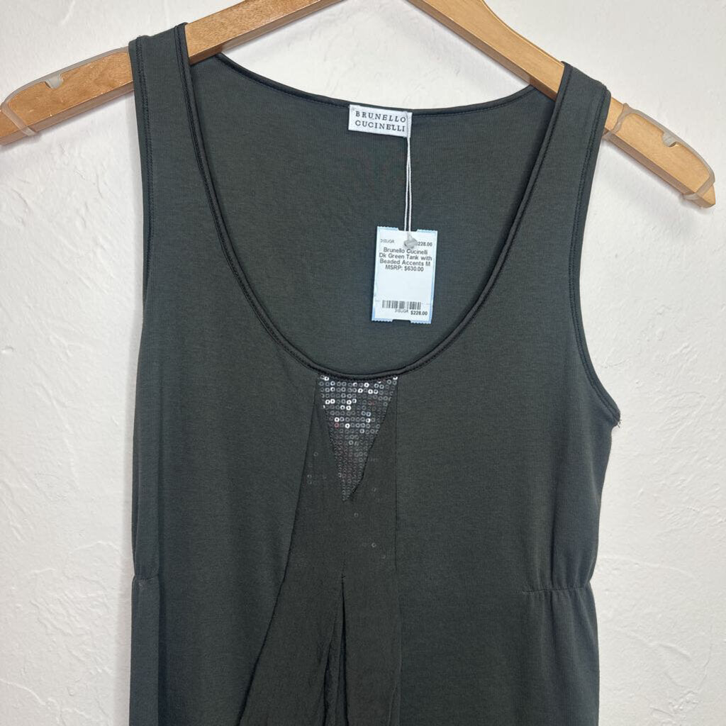 Dk Green Tank with Beaded Accents