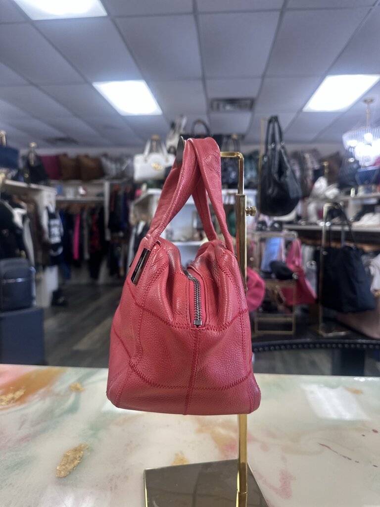Square Stitch Soft Caviar Skin Red Leather Mini Boston Bag