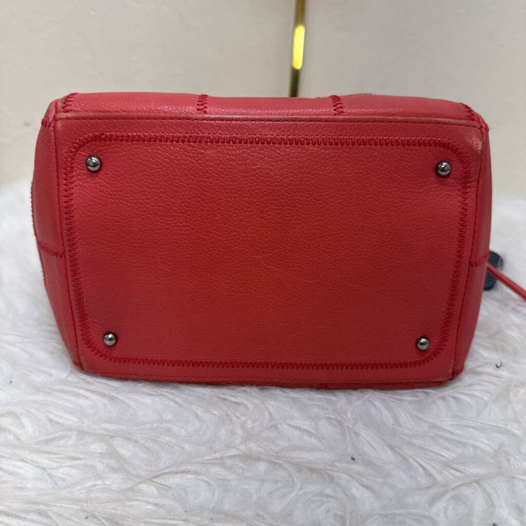 Square Stitch Soft Caviar Skin Red Leather Mini Boston Bag