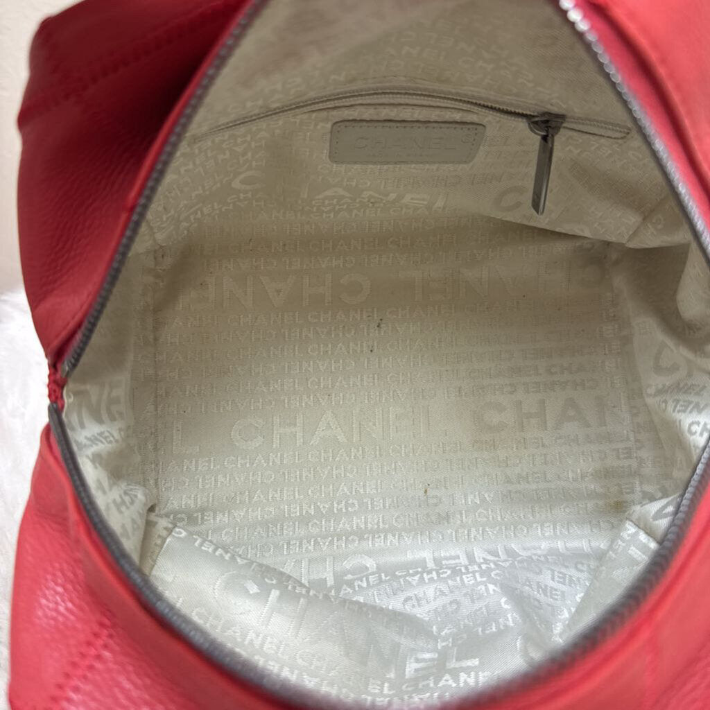 Square Stitch Soft Caviar Skin Red Leather Mini Boston Bag