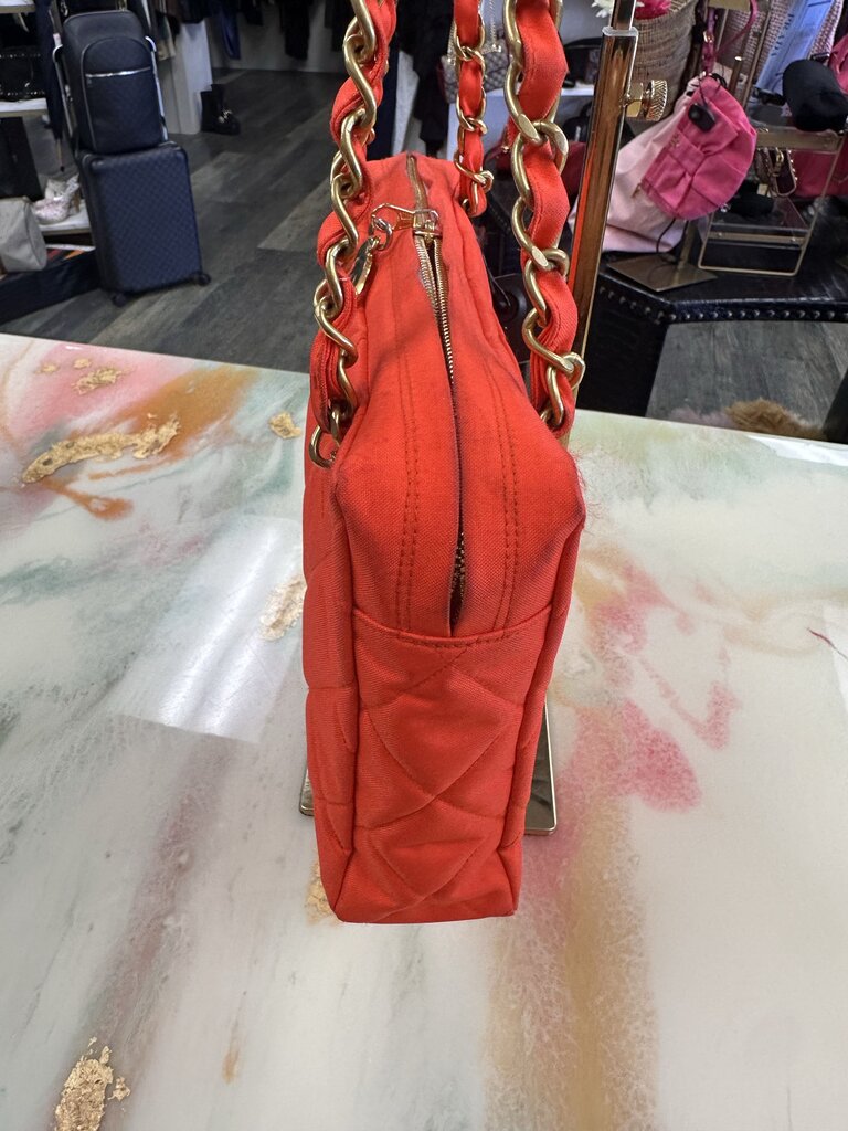 Orange Quilted Nylon Shoulder Bag
