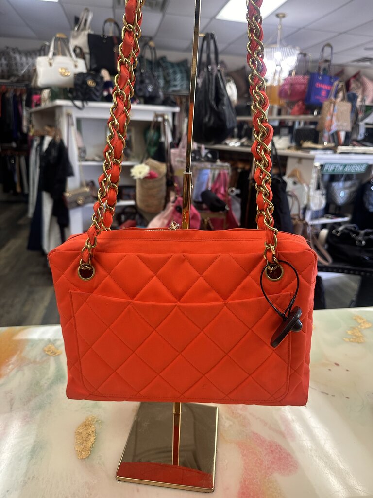 Orange Quilted Nylon Shoulder Bag