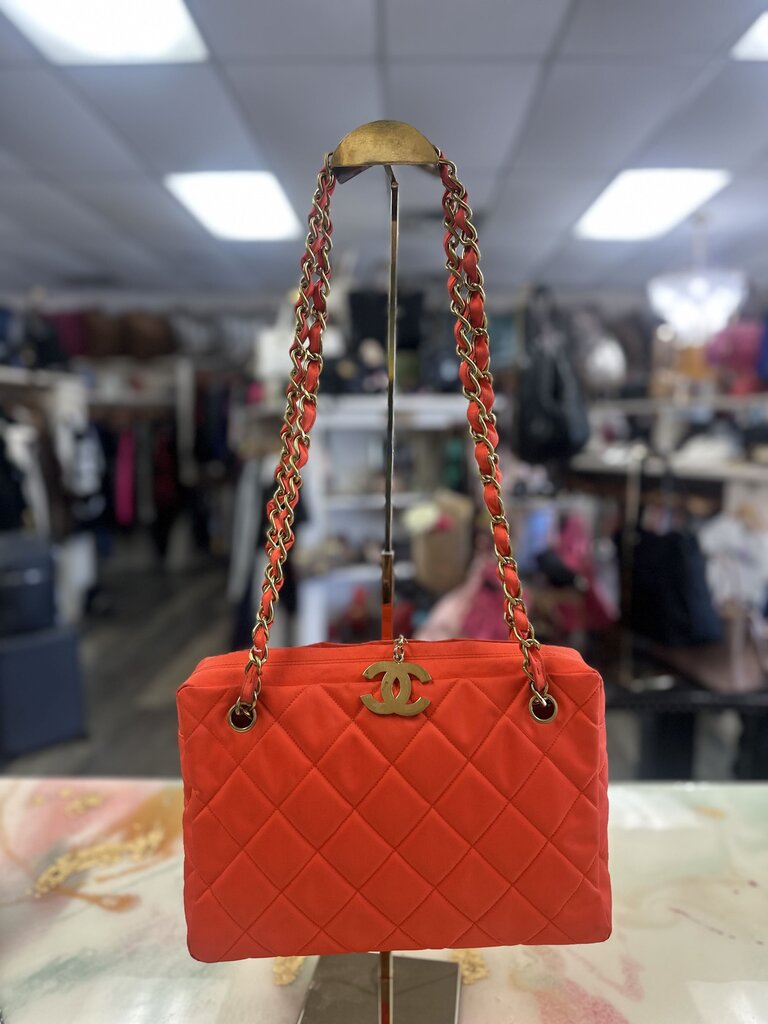 Orange Quilted Nylon Shoulder Bag