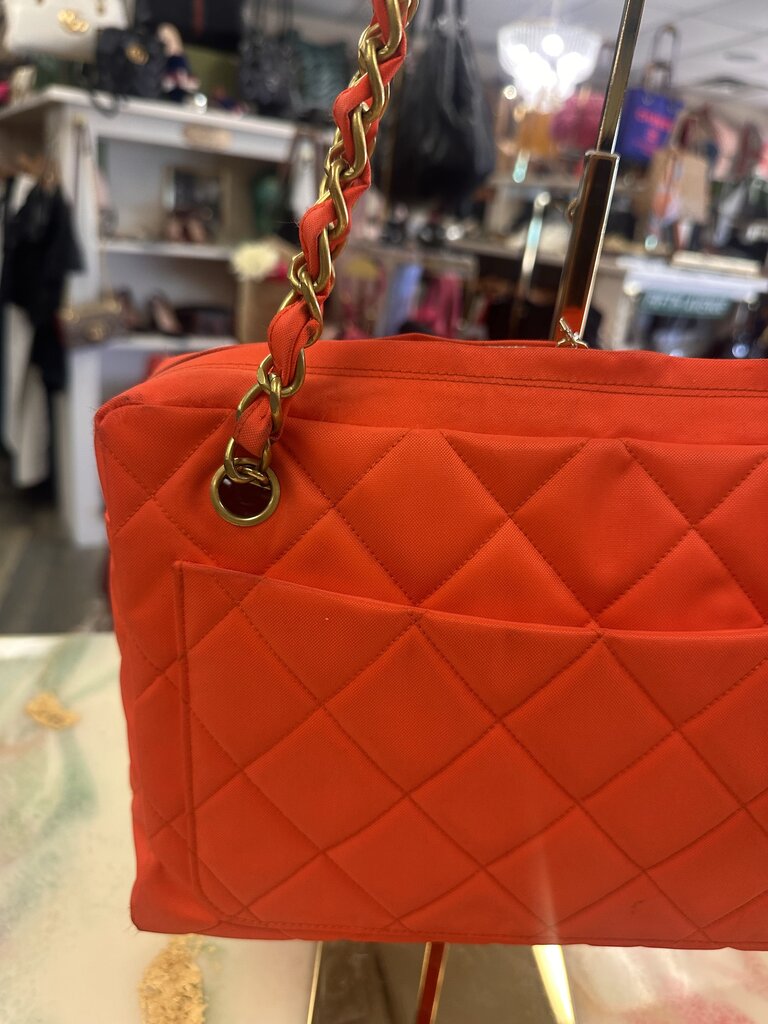 Orange Quilted Nylon Shoulder Bag