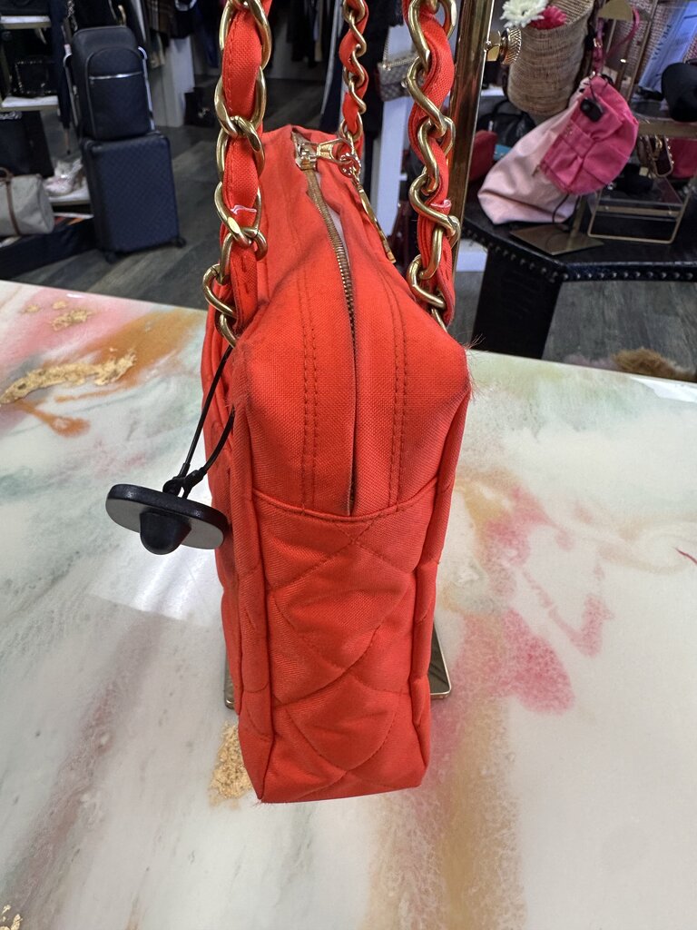 Orange Quilted Nylon Shoulder Bag