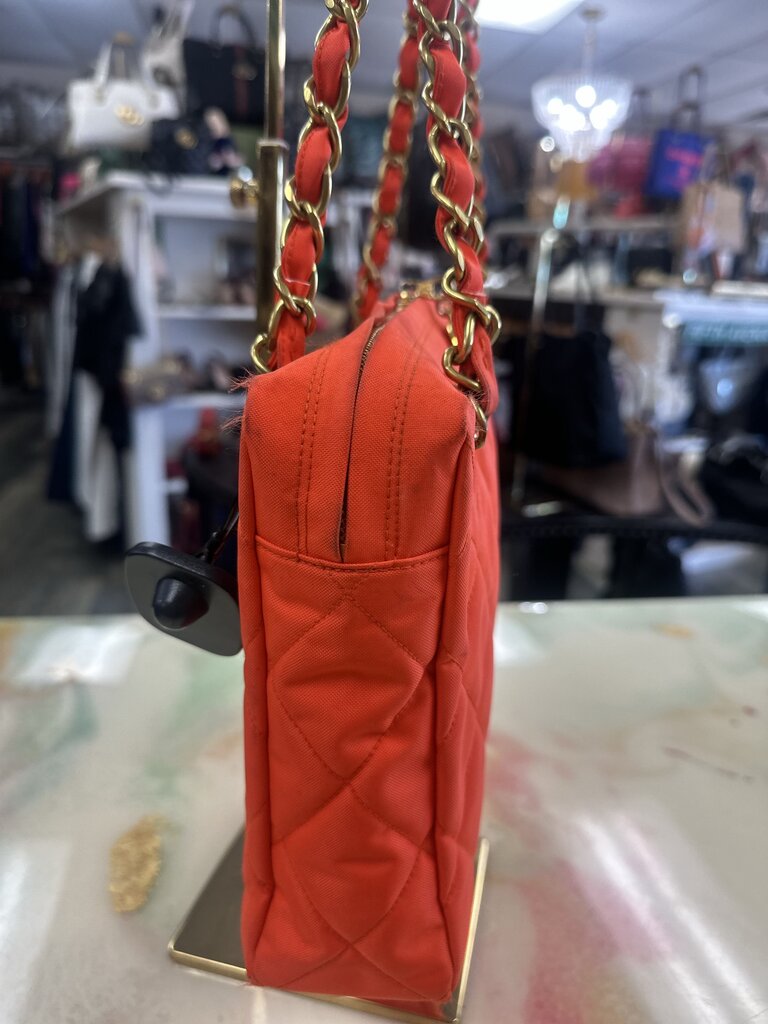 Orange Quilted Nylon Shoulder Bag