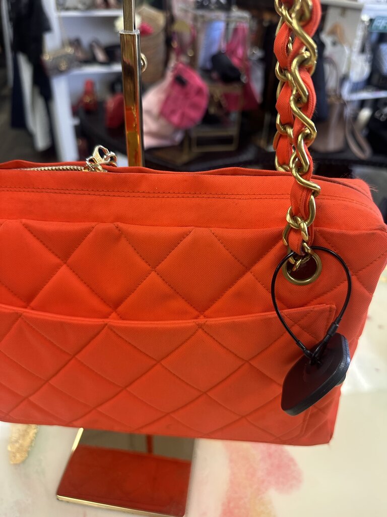 Orange Quilted Nylon Shoulder Bag
