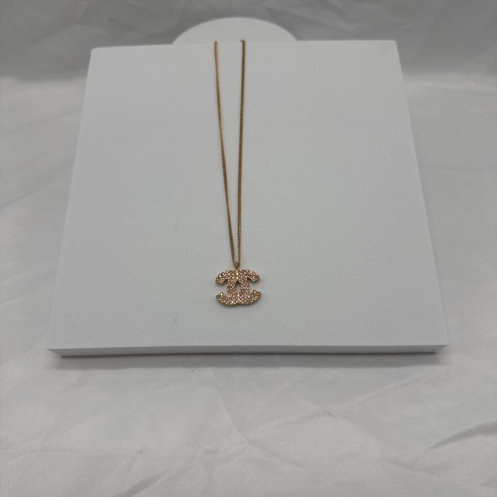 Coco Mark Pink Rhinestone Gold Necklace