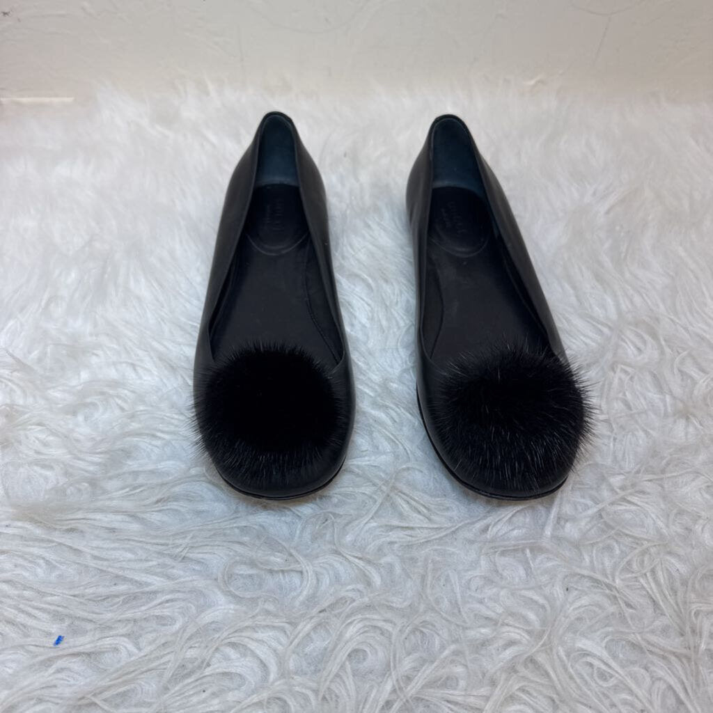 Black Calfskin Leather Ballet Flats