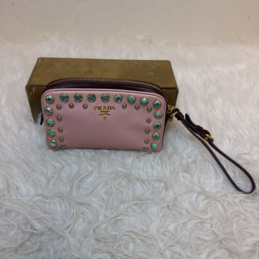 Pink Embellished Saffiano Vernice Mini Camera Bag