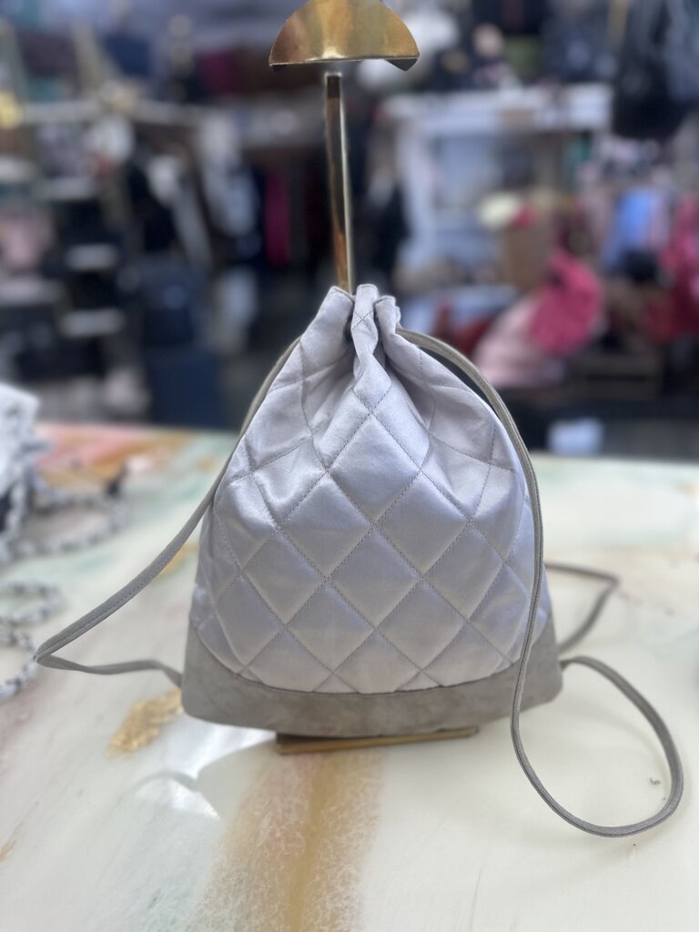 Pink Satin Faux Pearl Drawstring Backpack