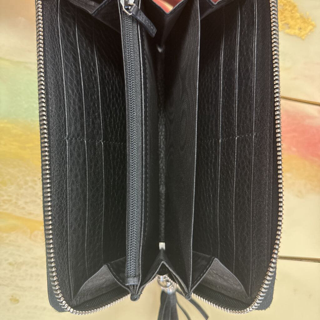 Black Pebbled Calfskin Studded Soho Zip Around Wallet