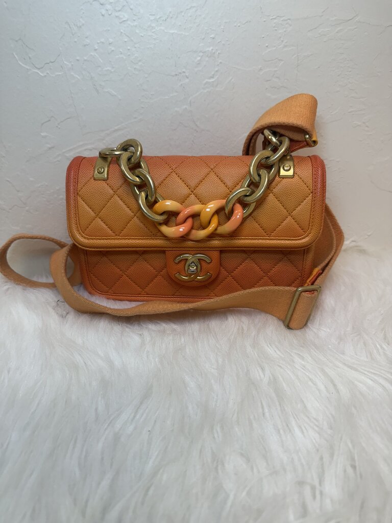 Orange Ombre Small Caviar Sunset on the Sea Flap Crossbody
