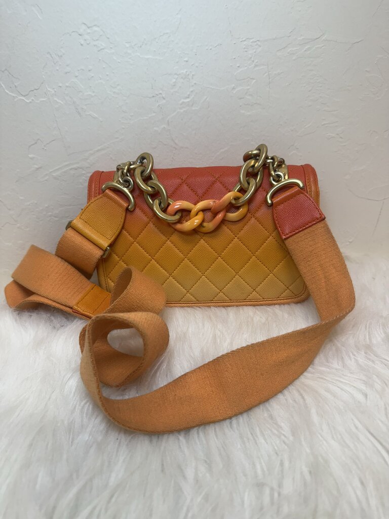 Orange Ombre Small Caviar Sunset on the Sea Flap Crossbody