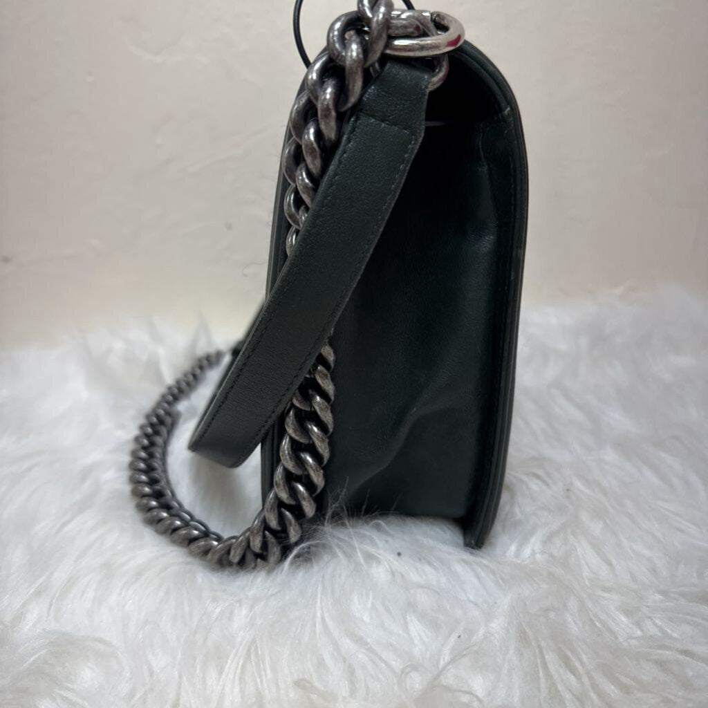 Green Black Quilted Leather Tweed Boy Bag