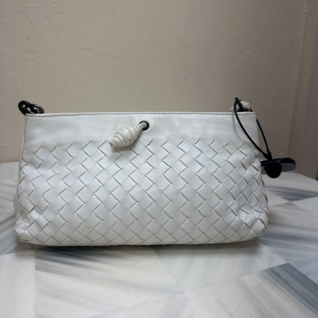 White Nappa Intrecciato Leather Shoulder Bag
