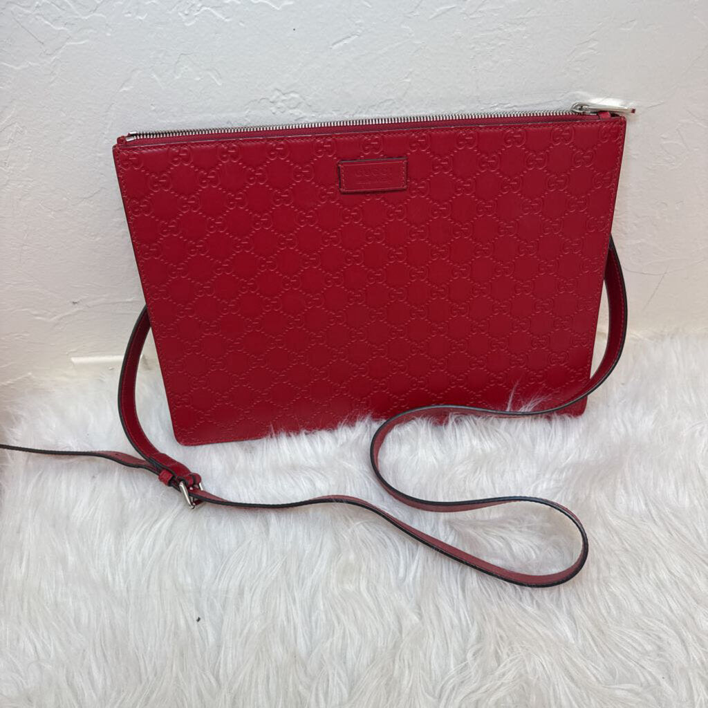 Red Leather GG Embossed Messenger Bag
