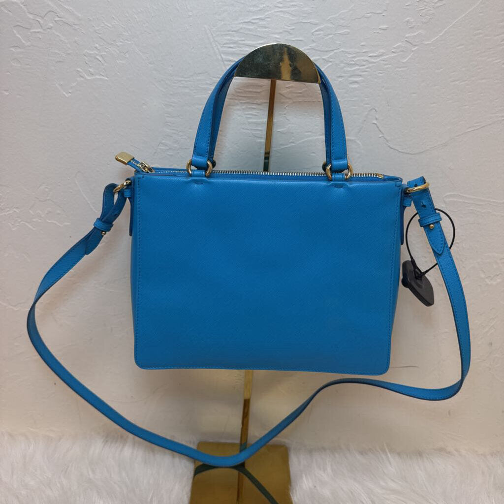 Blue Saffiano Leather Handle Bag